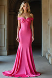 Simple Off The Shoulder Mermaid Long Fuchsia Formal Dress