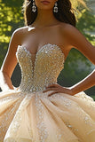 Sparkly Champagne Tulle Ruffled Quinceanera Dress