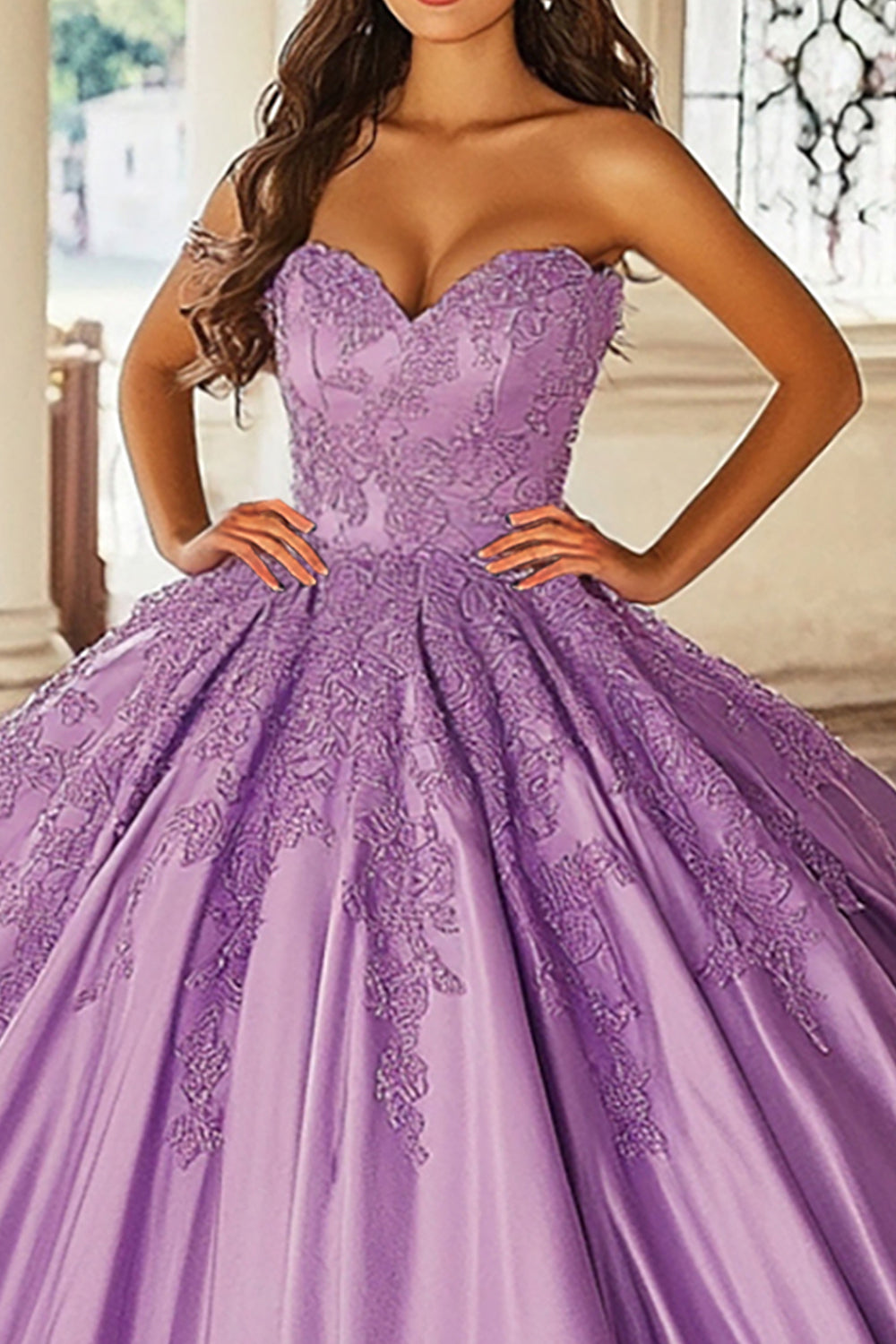 Purple Strapless Sweetheart Ball Gown Quinceanera Dress