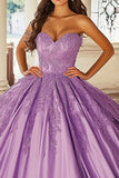 Purple Strapless Sweetheart Ball Gown Quinceanera Dress