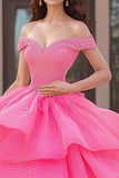 Off The Shoulder Fuchsia Appliqued Ball Gown Quinceanera Dress