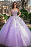 Ball Gown Lilac Strapless Tulle Long Quinceanera Dress