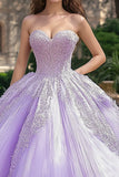 Ball Gown Lilac Strapless Tulle Long Quinceanera Dress