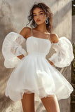 White Chiffon Spaghetti Strapless A Line Short Graduation Dress