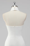 White Bodycon Halter Neck Satin Short Graduation Dress