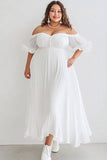 Off the Shoulder A-Line Tulle Ankle Length Little White Dress