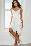 White Ruffled Chiffon Spaghetti Straps Graduation Dress