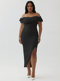 White Sheath Off the Shoulder Matte Satin Asymmetrical Formal Dress