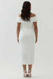 White Sheath Off the Shoulder Matte Satin Asymmetrical Formal Dress