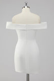 White Bodycon Off the Shoulder Satin Short Graduation Dress