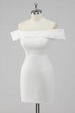 White Bodycon Off the Shoulder Satin Short Graduation Dress
