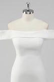 White Bodycon Off the Shoulder Satin Short Graduation Dress