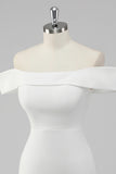 White Bodycon Off the Shoulder Satin Short Graduation Dress