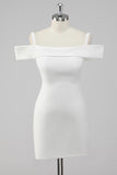 White Bodycon Off the Shoulder Satin Short Graduation Dress