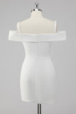 White Bodycon Off the Shoulder Satin Short Graduation Dress