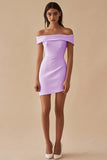 Satin Black Off the Shoulder Bodycon Short Cocktail Dress