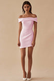 Satin Black Off the Shoulder Bodycon Short Cocktail Dress