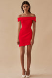 Satin Black Off the Shoulder Bodycon Short Cocktail Dress