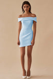 Satin Black Off the Shoulder Bodycon Short Cocktail Dress