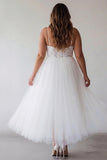 White Tulle A Line Long Graduation Dress with Lace
