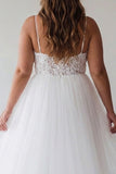 White Tulle A Line Long Graduation Dress with Lace