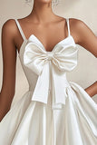 A Line White Spaghetti Straps Graduation Dress With Bows