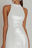 White Bodycon Halter Sleeveless Mini Graduation Dress