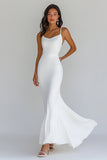 Spaghetti Straps Chiffon White Sheath Long Graduation Dress