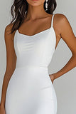 Spaghetti Straps Chiffon White Sheath Long Graduation Dress