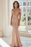 Sparkly Off the Shoulder Champagne Mother Of The Bride Dress