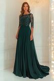 Chiffon Lace Dark Green Mother Of The Dress  with 3/4 Sleeves