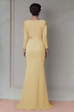 Black Sheath Satin Long Mother Of The Bride Dress with Sleeves