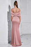 Grey Pink Sheath Off the Shoulder Ruched Prom Dress with Slit