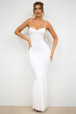 White Mermaid Spaghetti Straps Backless Formal Dress