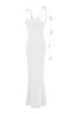 White Mermaid Spaghetti Straps Backless Formal Dress