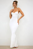 White Mermaid Spaghetti Straps Backless Formal Dress