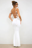 White Mermaid Spaghetti Straps Backless Formal Dress