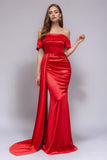 Satin Black Off The Shoulder Mermaid Formal Dress