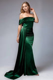 Satin Black Off The Shoulder Mermaid Formal Dress