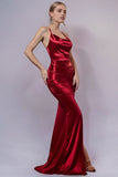 Burgundy Mermaid Halter Ruched Long Formal Dress with Slit