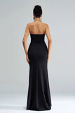 Black Mermaid Strapless Sequined Ruched Corset Long Formal Dress with Slit