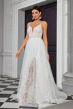 A Line Ivory Spaghetti StrapsAppliqued Long Wedding Dress