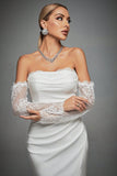 Ivory Off The Shoulder Lace Sleeves Long Wedding Dress with Slit