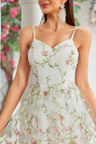 A Line Ivory Flower Spaghetti Straps Embroidery Long Wedding Dress