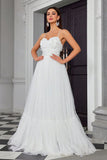 Ivory Pleated A Line Spaghetti Straps Long Wedding Dress