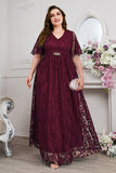 Navy A-Line V-Neck Short Sleeves Long Choir Dress with Lace