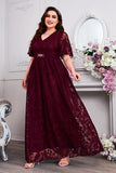 Navy A-Line V-Neck Short Sleeves Long Choir Dress with Lace