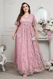 Navy A-Line V-Neck Short Sleeves Long Choir Dress with Lace
