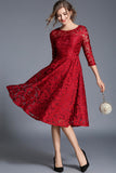 Peacock A-Line Round Neck Half Sleeves Midi Mother of the Bride Dress