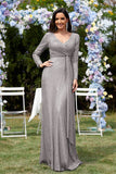 Glitter Royal Blue Beads V Neck Long Sleeves Pleated Sheath Mother of the Bride Dress